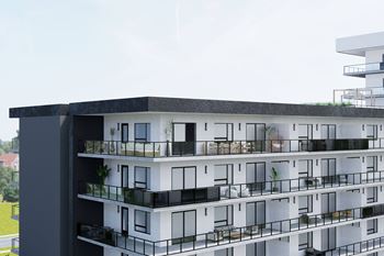 Modern building with balconies and plants on the balconies at Damask, Ontario  , N8S 3N4